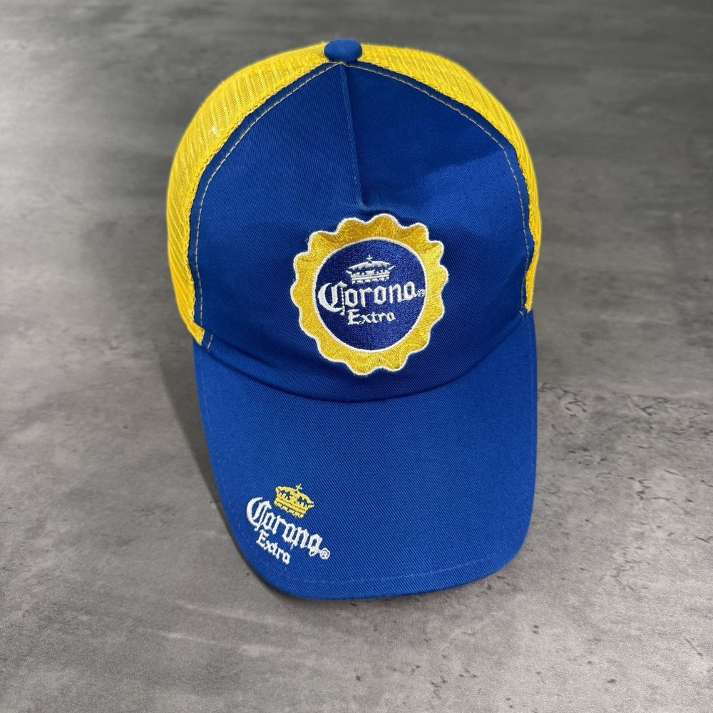 Vintage Corona Extra Beer SnapBack Hat Yellow Blue Mesh Trucker Alcohol Promo